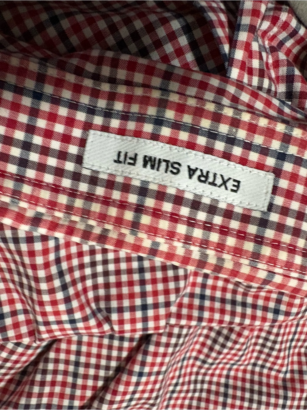 Express Men's Red and Black Micro-Check Dress Shirt - Picture 4 of 6